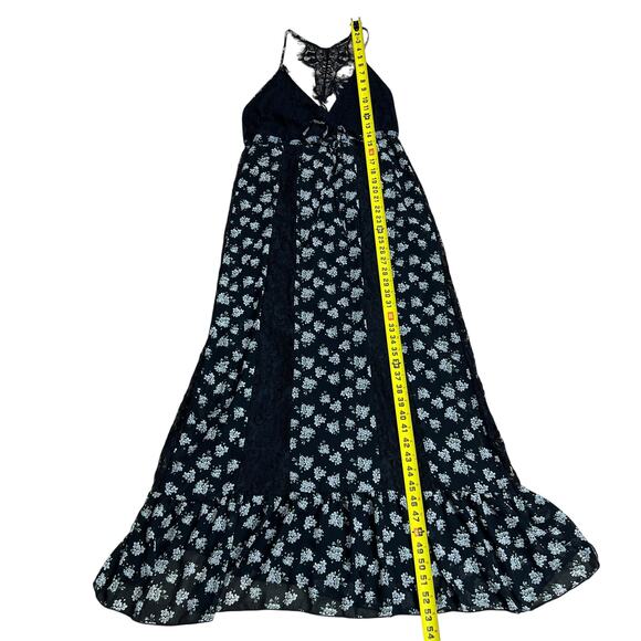 Lace Whimsigoth Maxi Dress Floral Black M Cottage Witchy Fairycore Goth Emo - Picture 13 of 14